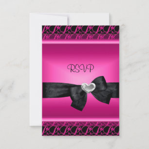 RSVP Party Silver Heart Pink Black Card