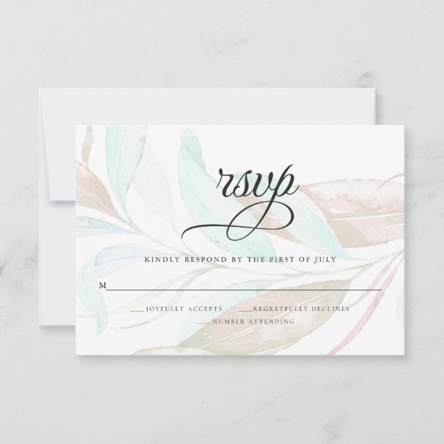 RSVP | Pastel Watercolor Mint Peach Foliage Card (Front)