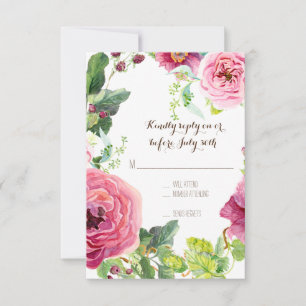 RSVP Peony Rose Wreath Leaf Raspberr Modern Simple Card