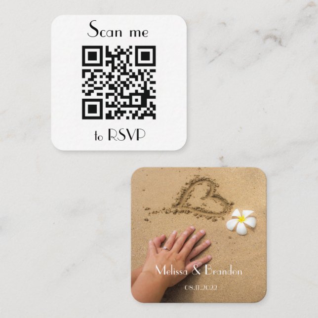 RSVP photo simple Wedding QR Code Response Square Business Card (Front/Back)