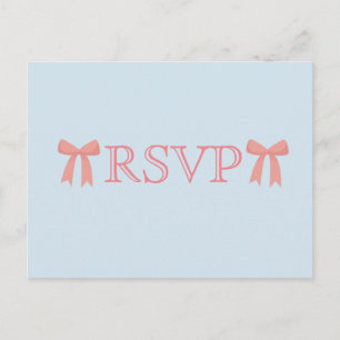 RSVP Pink Bows on Blue Background Invitation Postcard