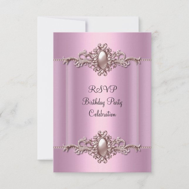 RSVP Pink Elegant Birthday Party Pearl Card (Front)