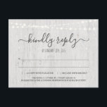 RSVP Postcard | Rustic Winter<br><div class="desc">A Merry Married Winter . . . Calligraphy,  rustic wood,  romantic lights,  tree silhouettes,  and falling snow capture the beauty of the season for your wedding.</div>