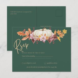 RSVP - Pumpkin Green Gold Fall Wedding Postcard