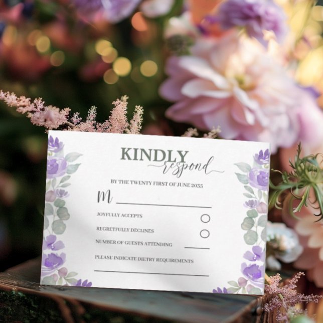 RSVP Purple Floral Watercolor Wedding   Card (Creator Uploaded)