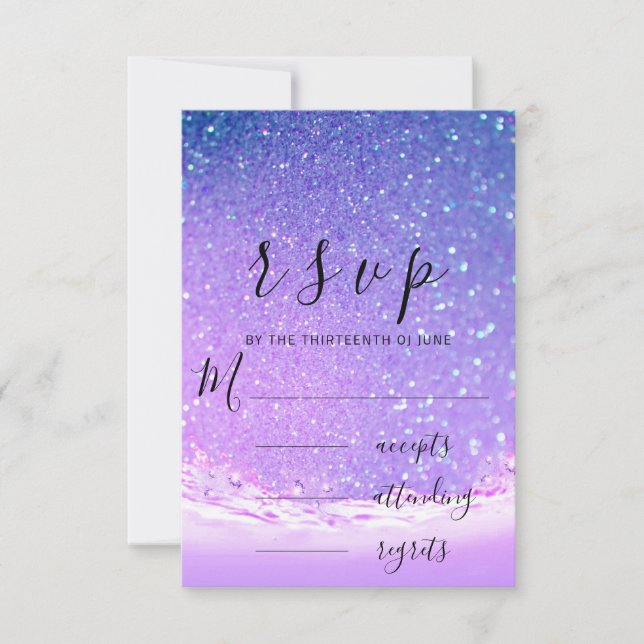 RSVP Purple Ocean Blue Waves Beach Wedding Card (Front)