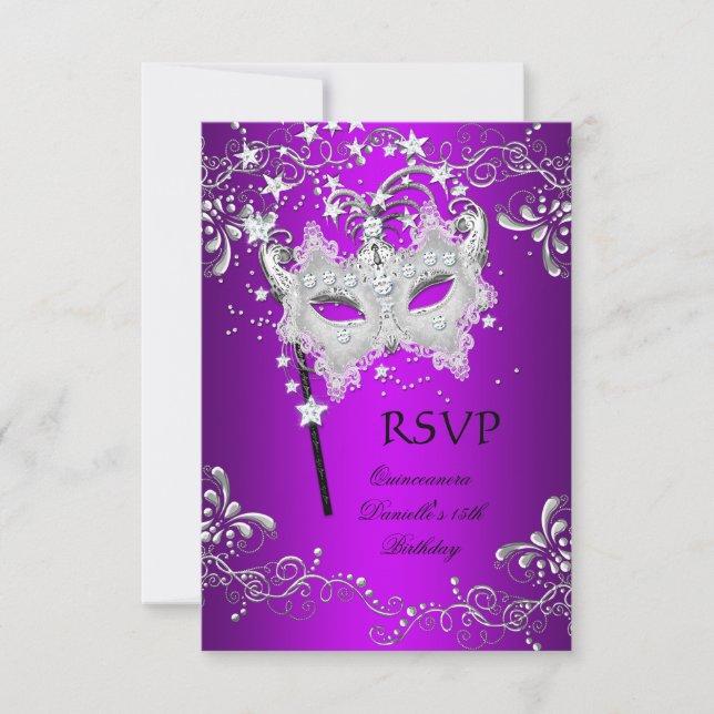 RSVP Purple Quinceanera 15th Birthday Masquerade (Front)