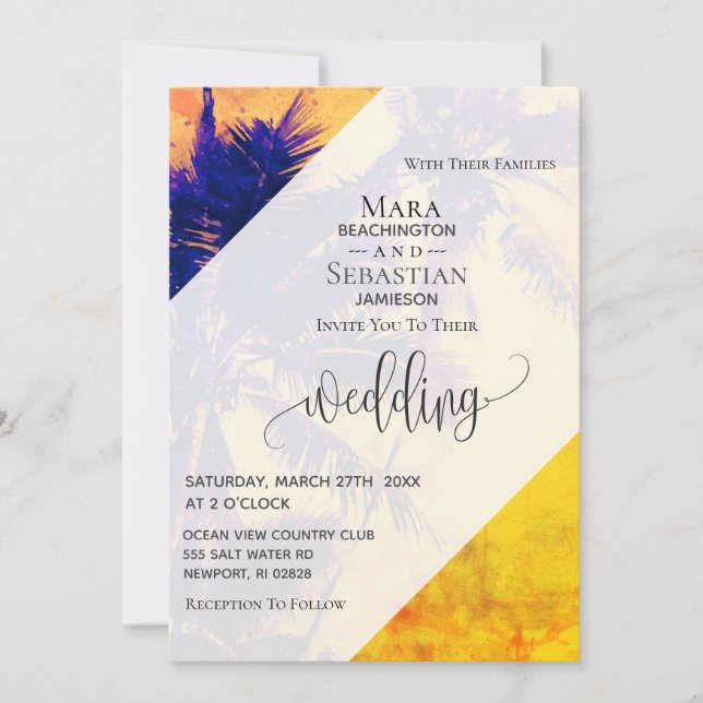 *~* RSVP QR  AP13 Exotic PHOTO Palms Invitation (Front)