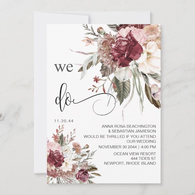 *~* RSVP QR  AR15 Floral Burgundy Rose WEDDING  Invitation (Front)