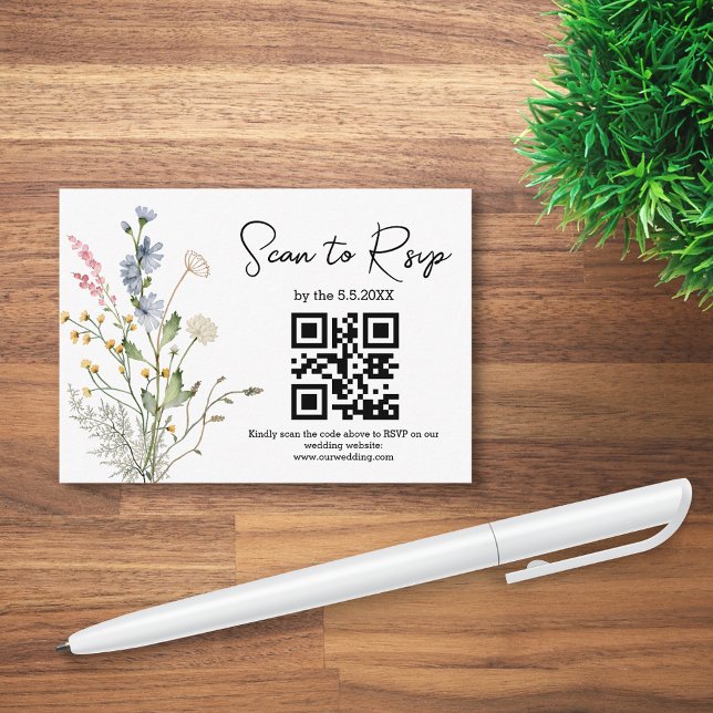 rsvp qr code wildflowers botanical wedding  enclosure card (Creator Uploaded)