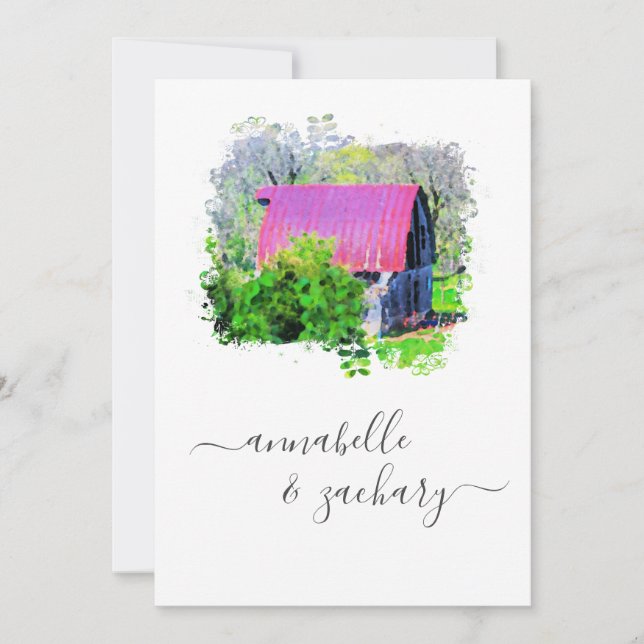 *~* RSVP QR Old Barn Country Rustic AR19 Wedding Invitation (Front)