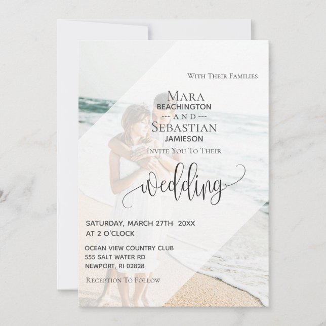 *~* RSVP QR save $ TWO Photo  Wedding Invitation (Front)