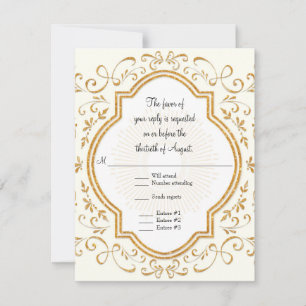 RSVP Quatrefoil Frame Script Swirl Gold Glitter
