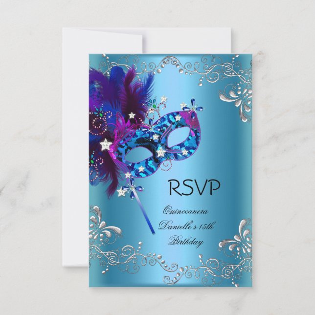 RSVP Quinceanera 15th Birthday Party Masquerade Card (Front)