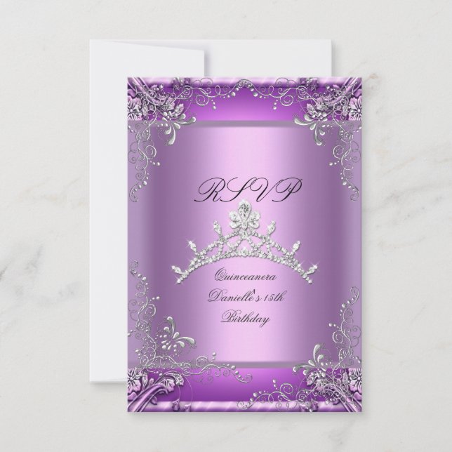 RSVP Quinceanera 15th Birthday Party Purple (Front)