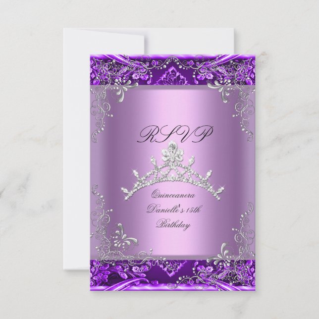 RSVP Quinceanera 15th Birthday Party Purple Lilac (Front)