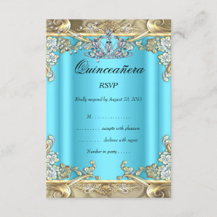 RSVP Quinceanera Blue Aqua Teal Gold 15th Birthday