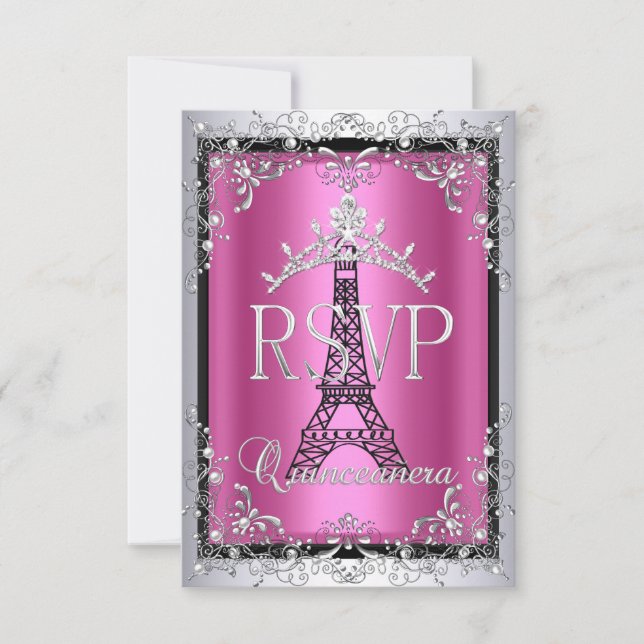 RSVP Quinceanera Pink Silver Tiara Eiffel Tower (Front)