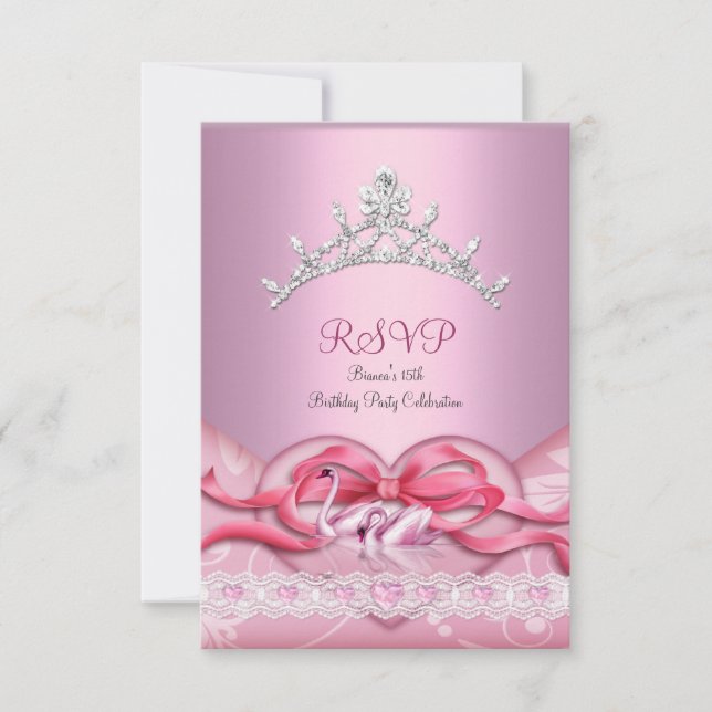 RSVP Quinceanera White Pink Swans Tiara Heart (Front)