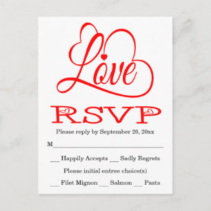 RSVP Red And White Love Hearts Wedding / Party Car Invitation Postcard