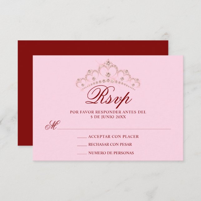 RSVP Red Pink Spanish Quinceañera Quince (Front/Back)