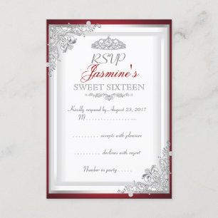 RSVP Red Silver Damask Tiara Sweet 16 Card