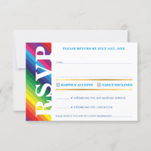 RSVP REPLY CARD cool bold colourful rainbow stripe
