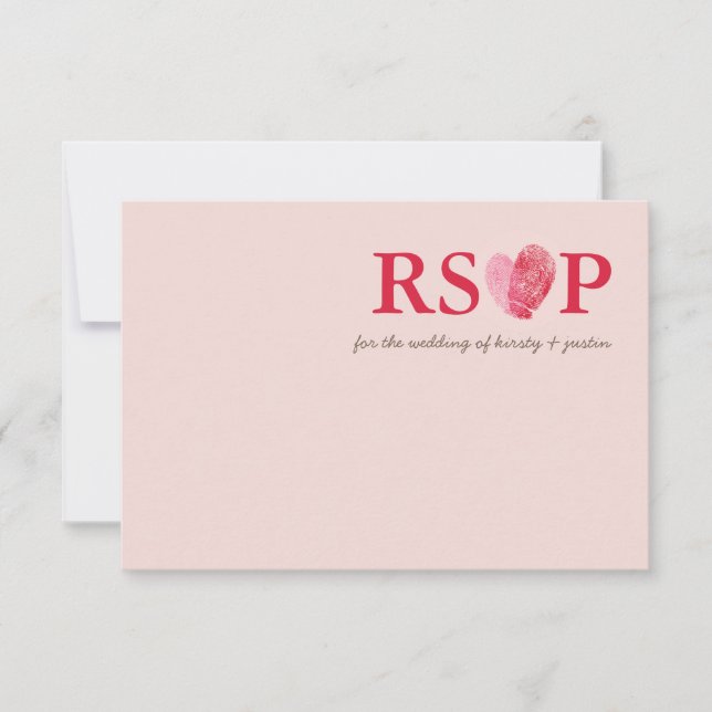 RSVP REPLY CARD cute fingerprint heart couple pink (Front)
