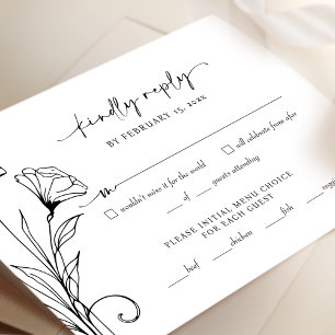 RSVP Reply Card Minimalist Black White Wedding 