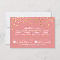 RSVP REPLY cute gold foil confetti response coral