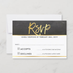 RSVP REPLY modern grey chalkboard gold writing Card