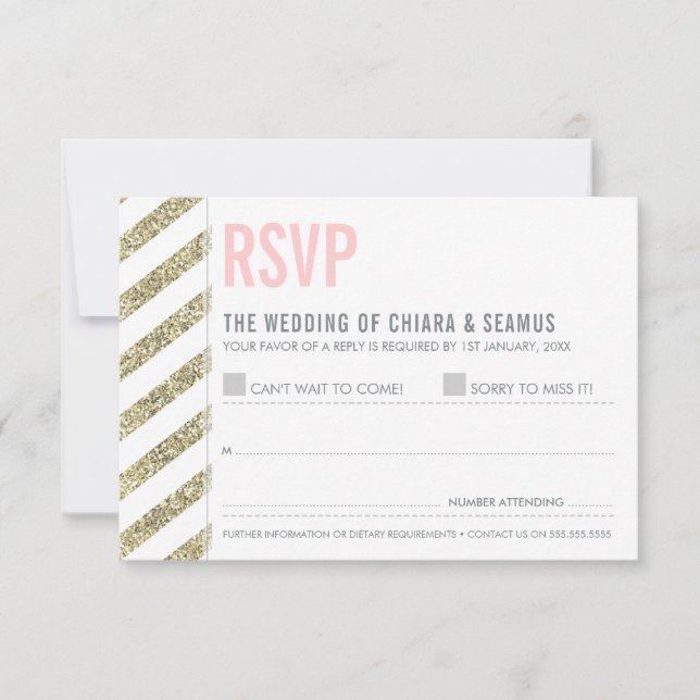 RSVP REPLY modern old gold glitter simple stripe Card (Front)