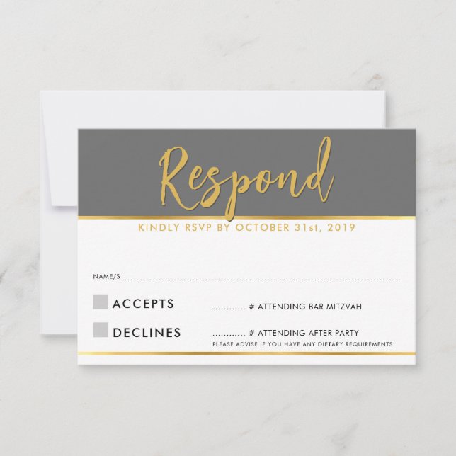 RSVP REPLY modern simple grey gold Card (Front)