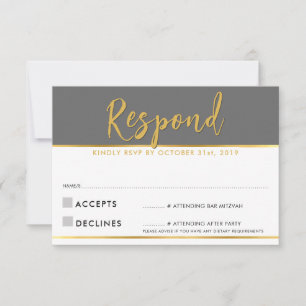 RSVP REPLY modern simple grey gold Card