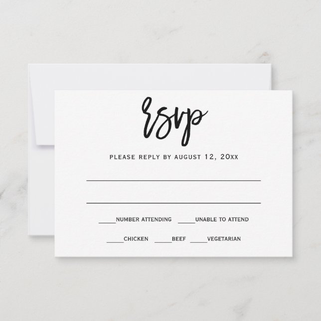 RSVP / Reply Postcard | Brush Calligraphy (Black) (Front)