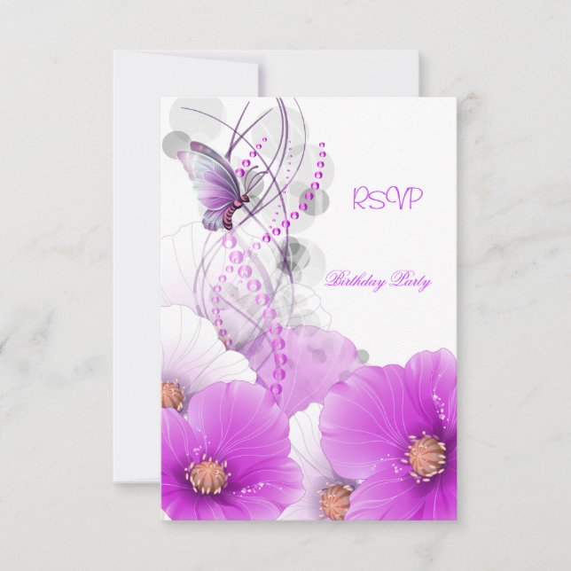 RSVP Reply Pretty Floral Lilac White Butterfly Card (Front)