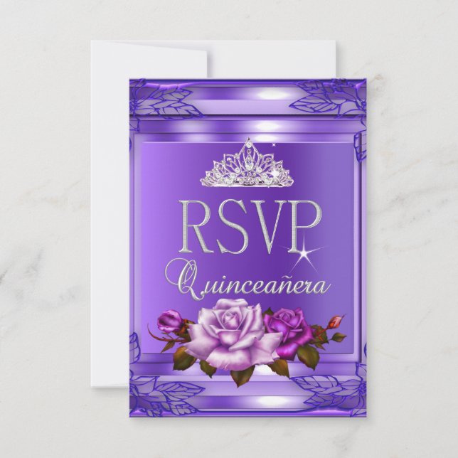 RSVP Reply Quinceanera 15 Party Purple Pink Roses Card (Front)