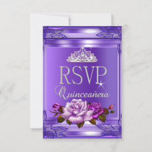RSVP Reply Quinceanera 15 Party Purple Pink Roses Card