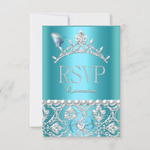 RSVP Reply Quinceanera 15th Blue Damask Butterfly