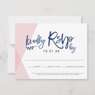 RSVP REPLY RESPONSE CARD stylish pale pink overlap