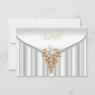 RSVP Reply Response Elegant White Gold Pearl