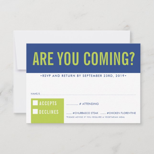 RSVP REPLY RESPONSE fun bold block royal blue lime (Front)