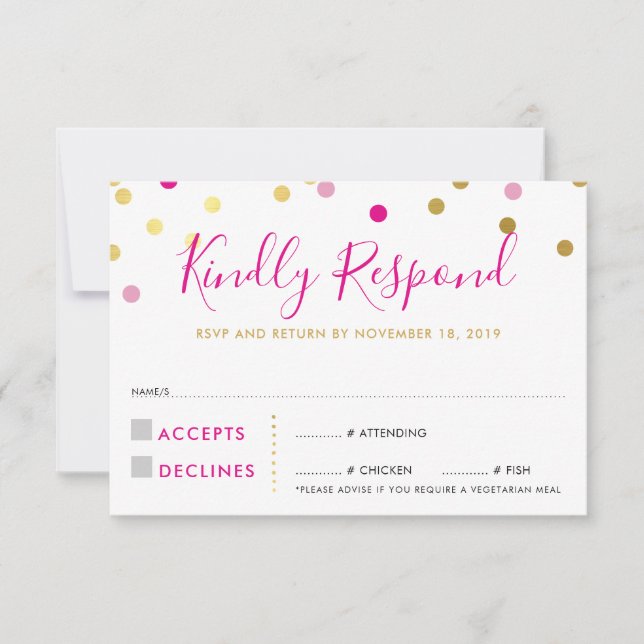 RSVP REPLY RESPONSE glam confetti spot gold pink (Front)