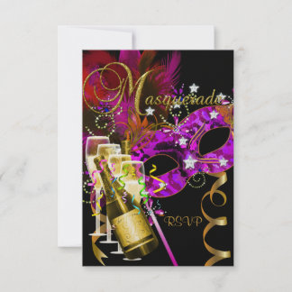RSVP Reply Response Masks black Gold Pink