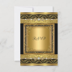 RSVP Reply Response Metallic Gold Black Diamond