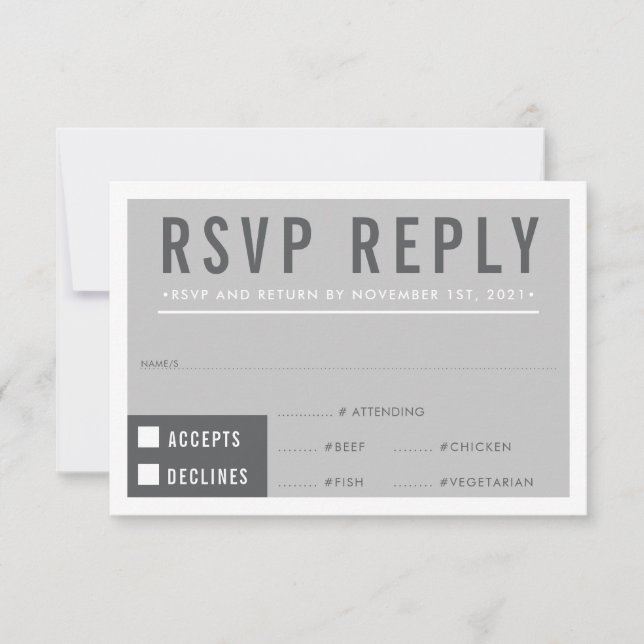 RSVP REPLY RESPONSE modern block minimalist grey (Front)