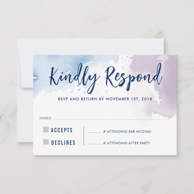 RSVP REPLY RESPONSE modern blue purple watercolor (Front)