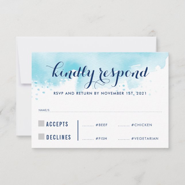RSVP REPLY RESPONSE modern blue watercolor meals (Front)