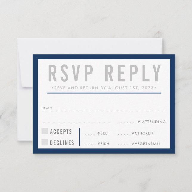 RSVP REPLY RESPONSE modern bold boy navy blue grey (Front)