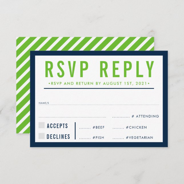 RSVP REPLY RESPONSE modern bold green navy (Front/Back)